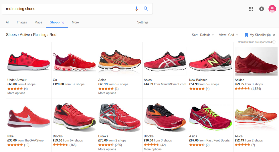 Google shopping search example