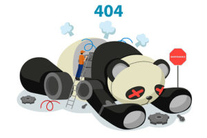 Pokazená panda s číslom 404