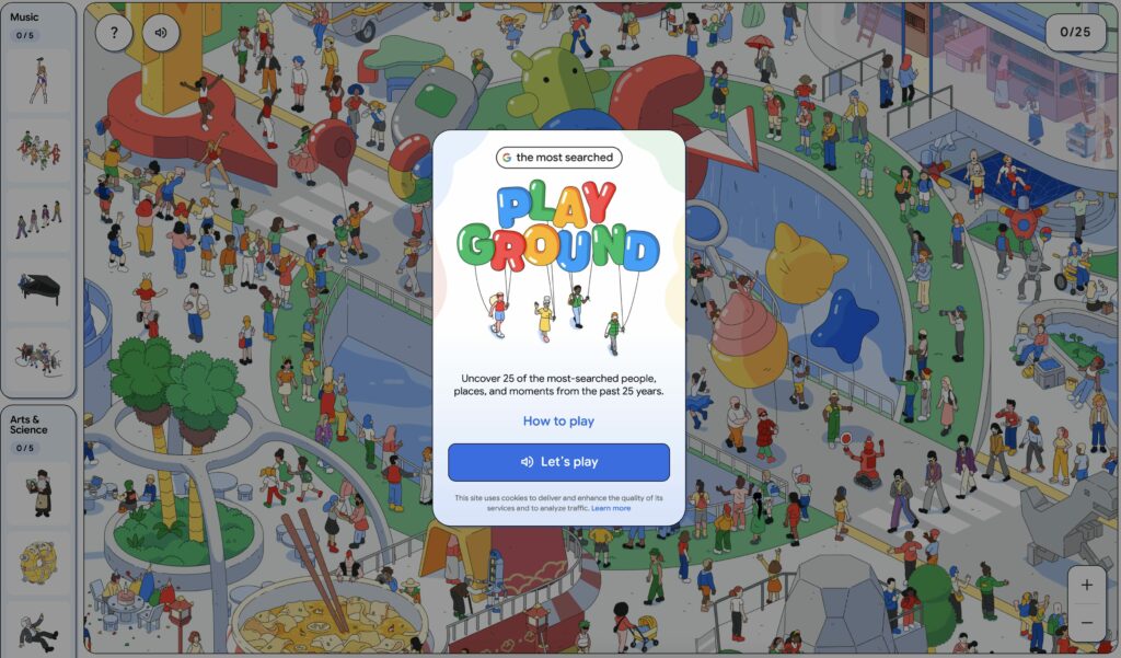 Úvodná obrazovka The most searched Playground od Google